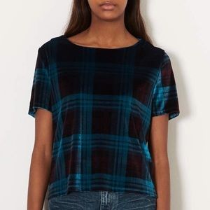 Topshop Check/Plaid Velvet Short Sleeve Top